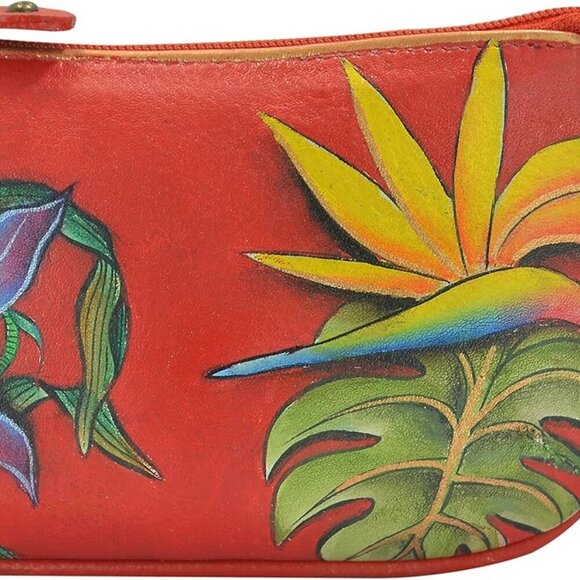 Women’s Hand-Painted Leather Zip Pouch Coin Key Bag Vintage Style Gift